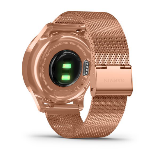 Montre Connectée Garmin Vivomove Luxe, Boîtier Or Rose 18K PVD, Bracelet Argent, Défauts
