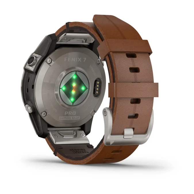 fenix 7 Pro Sapphire Solar Edition - Titanyum Kahverengi Deri Kayışlı resmi