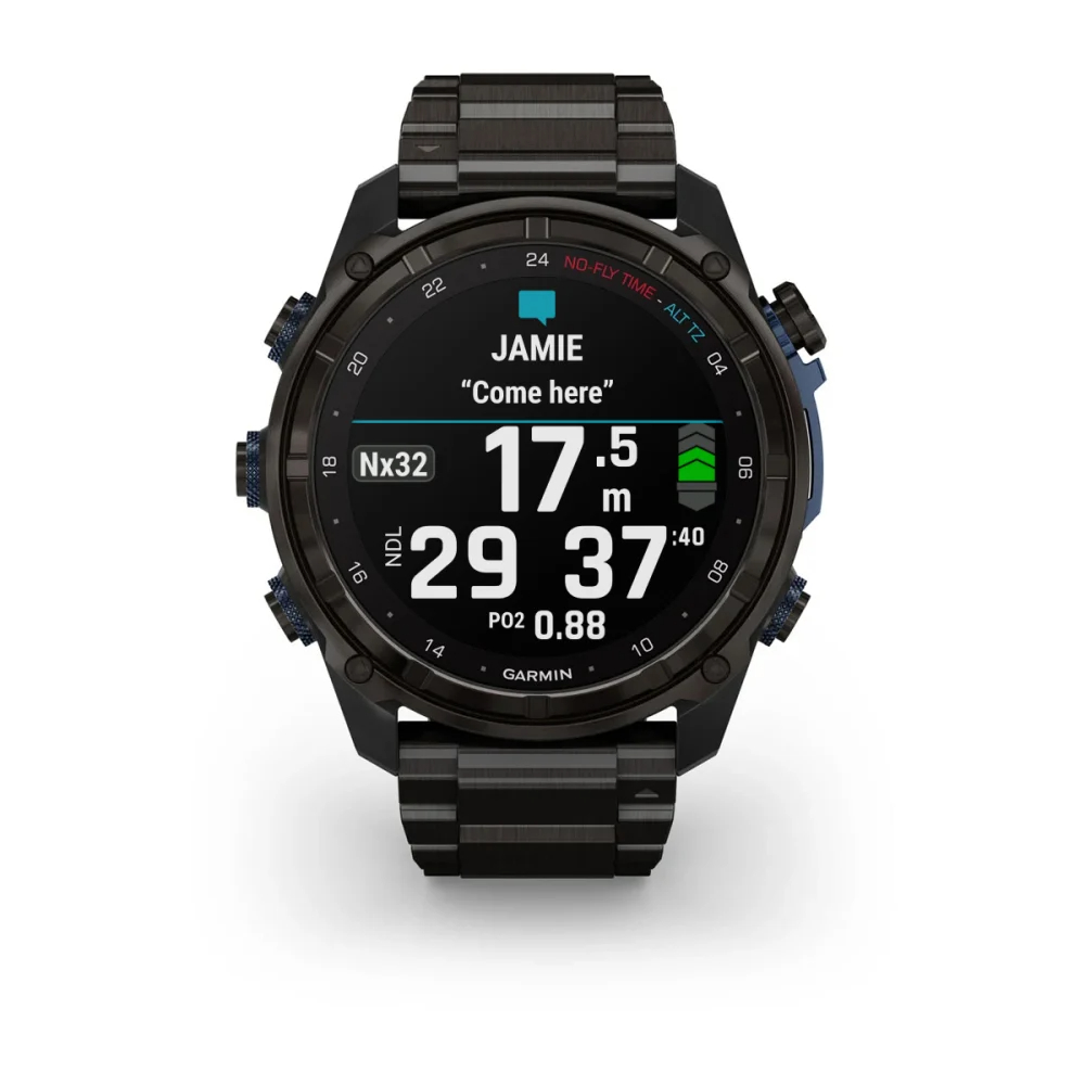 Descent Mk3i – 51 mm - Karbon Gri DLC Titanyum, DLC Titanyum Kayışlı ve Descent T2 Transceiver resmi