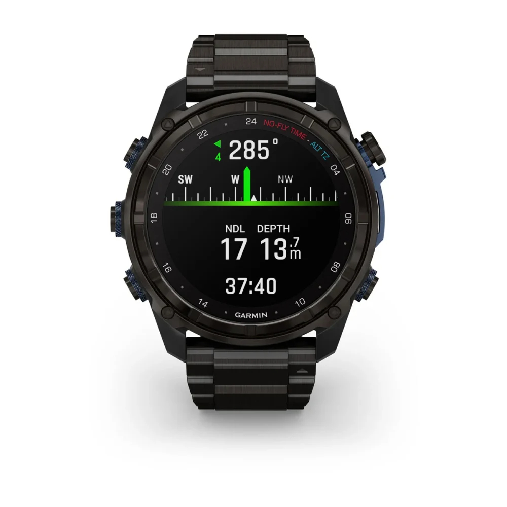 Descent Mk3i – 51 mm - Karbon Gri DLC Titanyum, DLC Titanyum Kayışlı ve Descent T2 Transceiver resmi