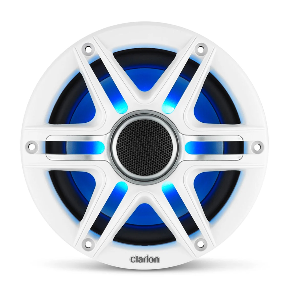 Clarion CMSP Marine Hoparlörleri - 6.5" LED'li ve Beyaz ve Gri Spor Izgaralı (CMSP651RGBSWG) resmi