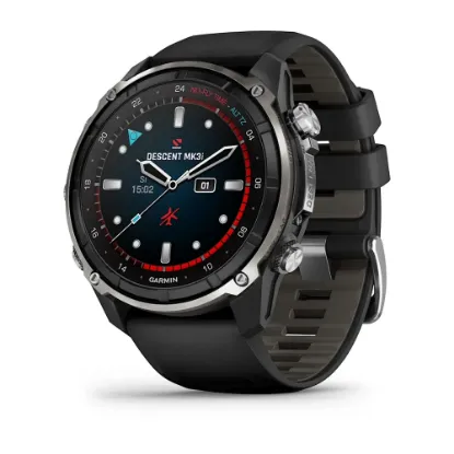 Descent Mk3i – 51 mm - Gümüş ve Siyah PVD Kaplamalı Titanyum, Siyah/Çakıl Grisi Silikon Kayışlı resmi