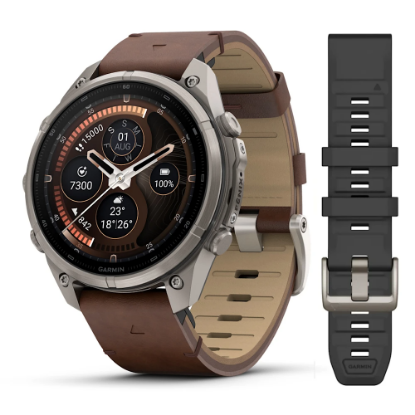 fenix 9 Pro inReach – 47 mm - Titanyum, Kahverengi Deri Kayışlı resmi